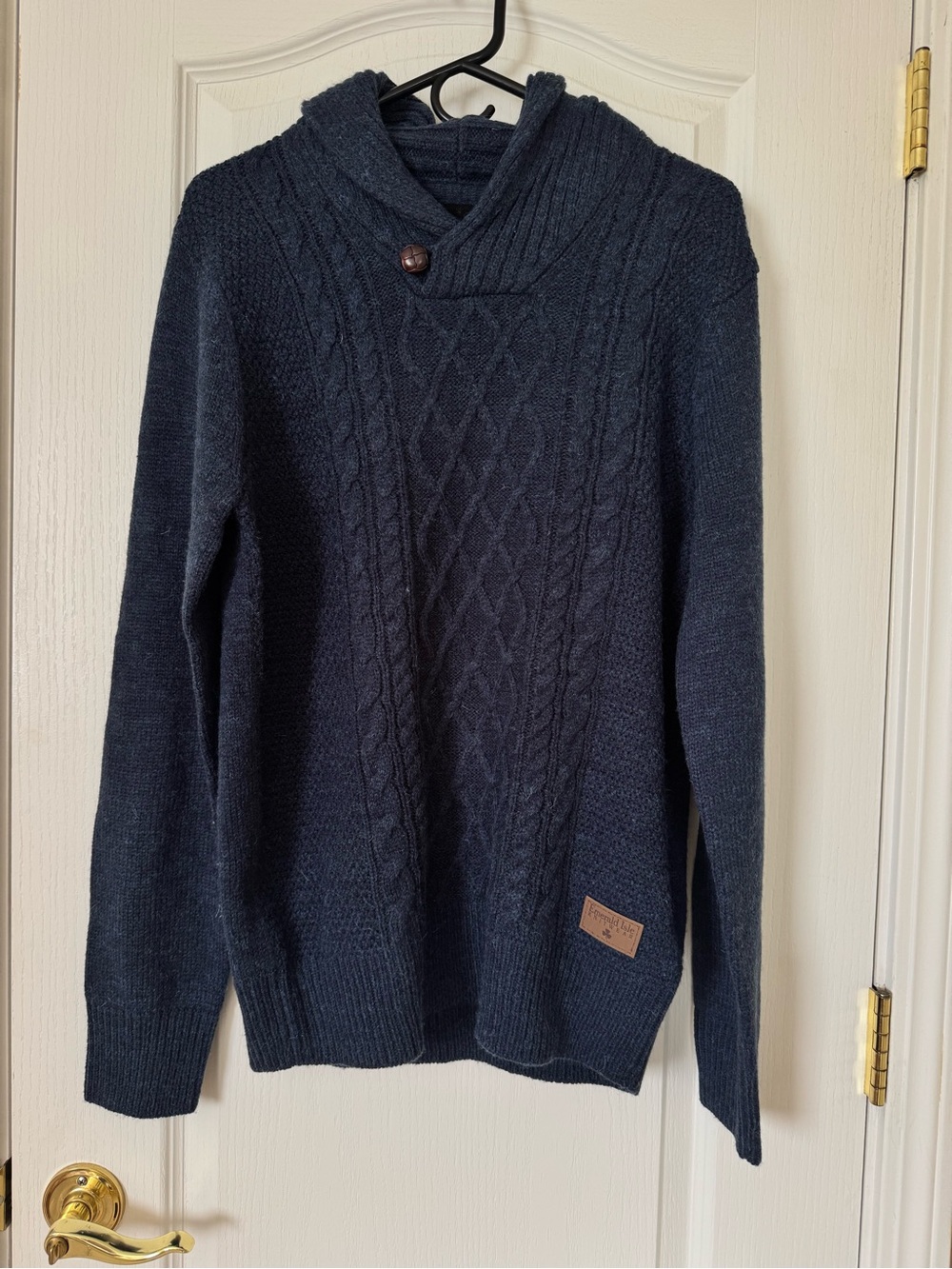 Emerald Isle Knitwear Killarney Cable Knit Sweater Wool Blend Blue Medium